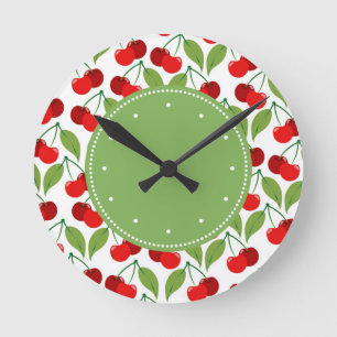 Retro Cherries Round Clock