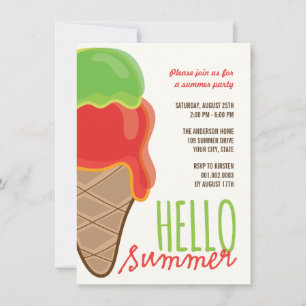 Retro Cherry And Lime Ice Cream Cone Summer Party Invitation