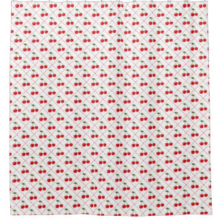 Retro Cherry Argyle Shower Curtain