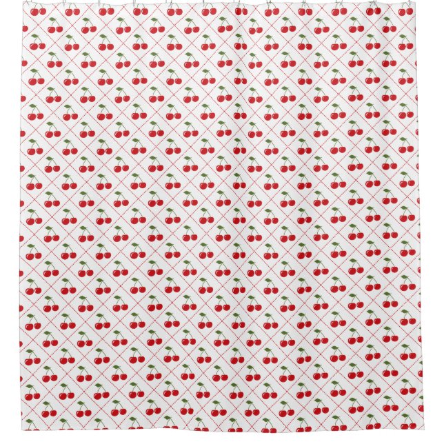 Retro Cherry Argyle Shower Curtain (Front)