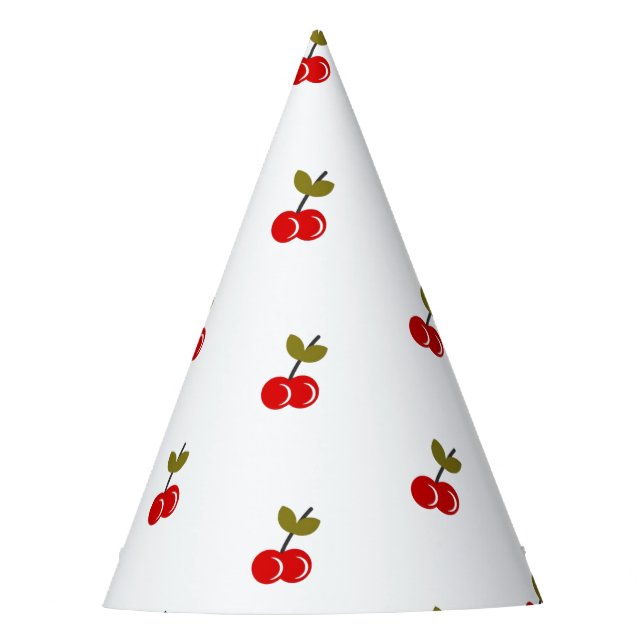 Retro Cherry Berry 1st Birthday Red and green Party Hat (Front)