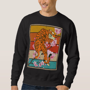 Retro Cherry Blossom Wild Cat Animal Sakura Asian Sweatshirt