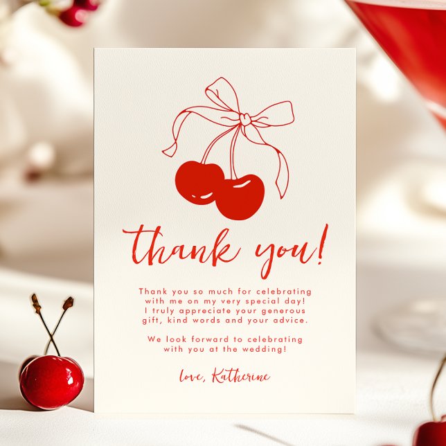 Retro Cherry Bridal Shower Thank You Card (Creator Uploaded)