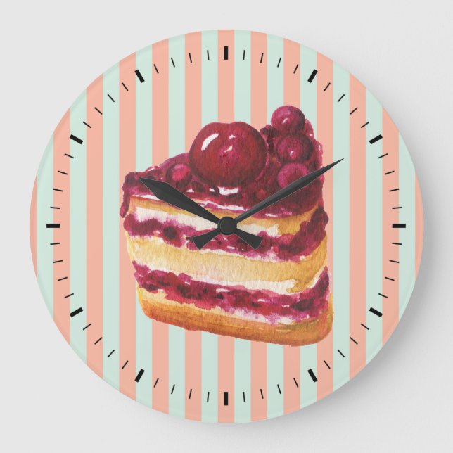 Retro Cherry Cake Wall Clock (Front)