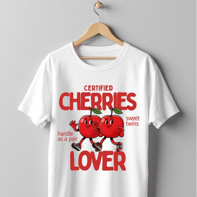 Retro Cherry Cartoon Character Kawaii Fruit Art T-Shirt (Creator Uploaded)