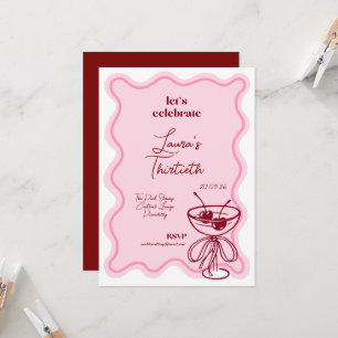 Retro Cherry Cocktail 30th Birthday Invite Bows