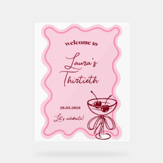 Retro Cherry Cocktail Birthday Party Welcome Sign