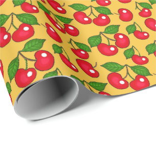 Retro Cherry Design / Yellow  Wrapping Paper