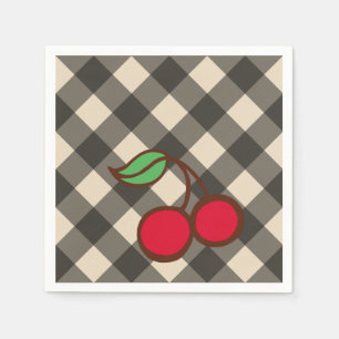 Retro Cherry Gingham Picnic Party Napkins