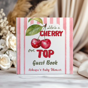Retro Cherry on Top Pink Stripe Baby Shower Guest Book