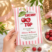 Retro Cherry on Top Pink Stripe Baby Shower
