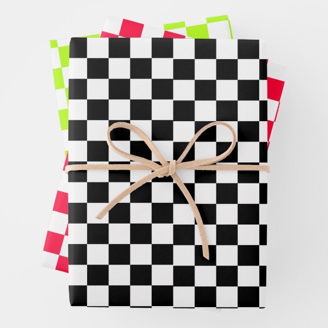 Retro Chess Chequered Pattern 1960s Wrapping Paper Sheet (In situ)