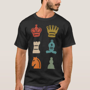 Retro Chess Pieces Checkmate King Queen Knight Roo T-Shirt
