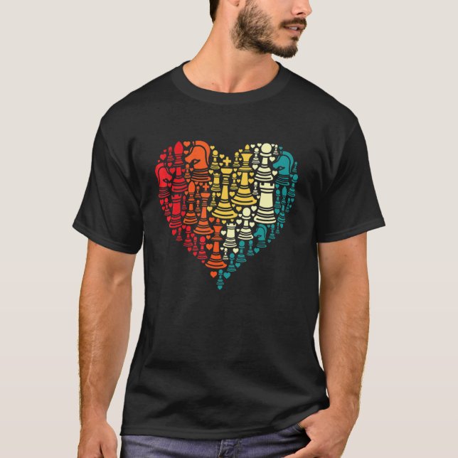 Retro Chess Pieces Heart Shape  Chess  Game T-Shirt (Front)