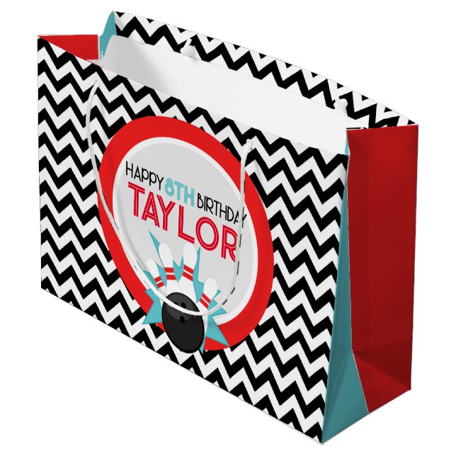 Retro Chevron Bowling Birthday Gift Bag (Back Angled)