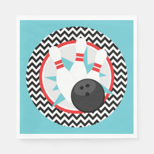 Retro Chevron Bowling Party Paper Napkins