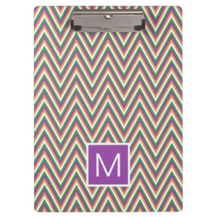 Retro Chevron Pattern Cool Monogram Clipboard