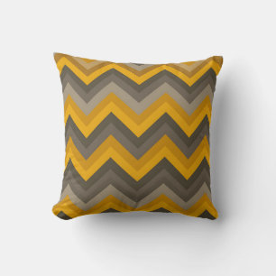 Retro Chevron Pattern Mustard Yellow Gray  Cushion