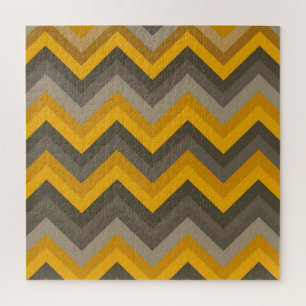 Retro Chevron Pattern Mustard Yellow Gray  Jigsaw Puzzle