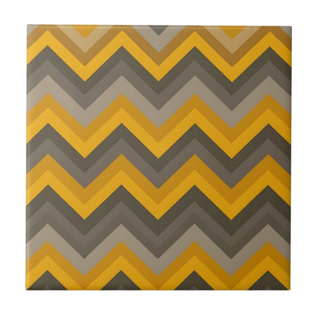 Retro Chevron Pattern Mustard Yellow Gray  Tile (Front)