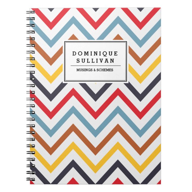 Retro Chevron Pattern Personalised Notebook (Front)