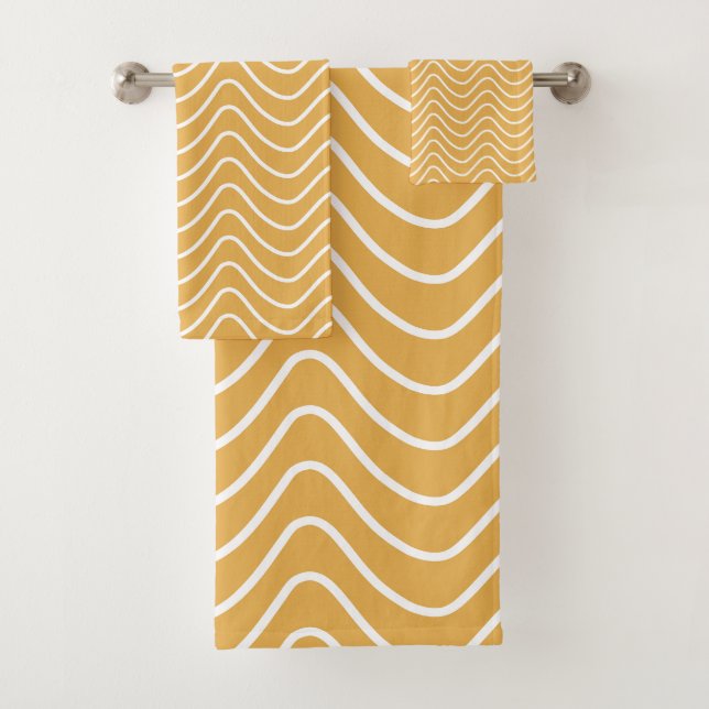 Retro Chevron Pattern Yellow Zigzag Bath Towel Set (Insitu)