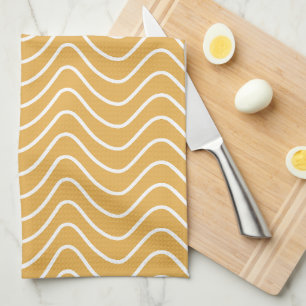 Retro Chevron Pattern Yellow Zigzag Tea Towel