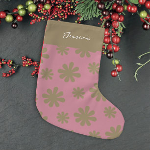 Retro Chic 70s 80s Pink and Gold Floral  Small Christmas Stocking