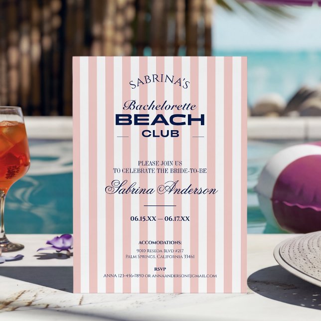 Retro Chic Beach Club Bachelorette weekend Invitation (Creator Uploaded)