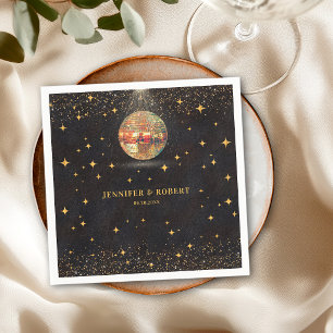 Retro Chic Black Gold Glitter Disco Balls Wedding Napkin