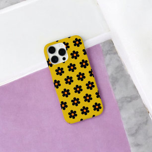 Retro Chic Black & Mustard Floral Pattern iPhone 16 Pro Max Case