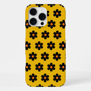 Retro Chic Black & Mustard Floral Pattern iPhone 16 Pro Max Case
