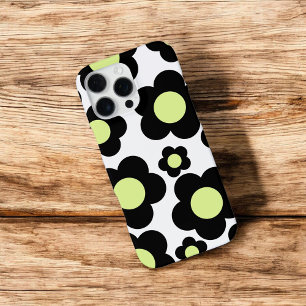 Retro Chic Black & Neon Green Floral Pattern iPhone 16 Pro Max Case