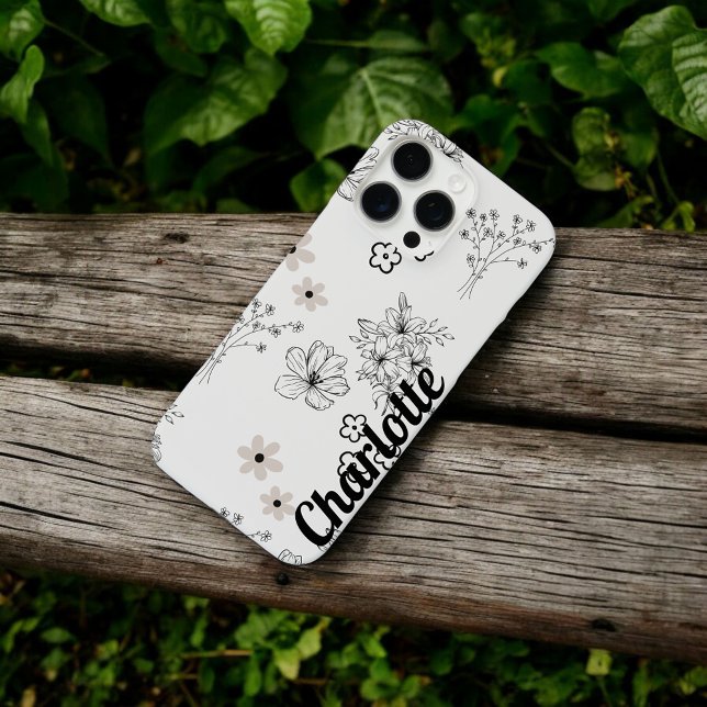 Retro Chic Black & White Floral Pattern Whimsical  Case-Mate iPhone Case (Creator Uploaded)