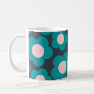 Retro Chic Blue Pink Floral Vibrant Y2K  Coffee Mug
