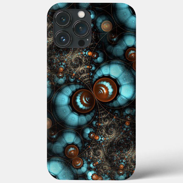 Retro Chic Brown Aqua Turquoise Fractal Pattern Case-Mate iPhone Case (Back)