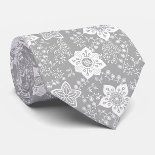 Retro Chic Classy White Flowers Art Pattern Tie