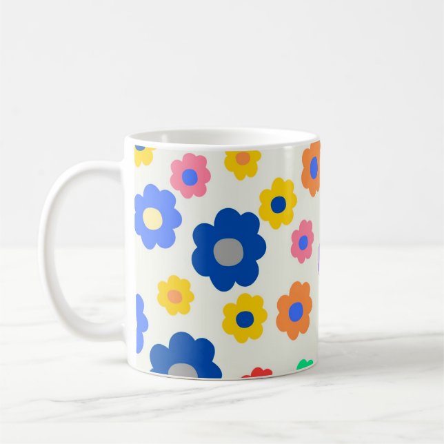 Retro Chic Colourful Floral Vibrant Y2K Coffee Mug (Left)
