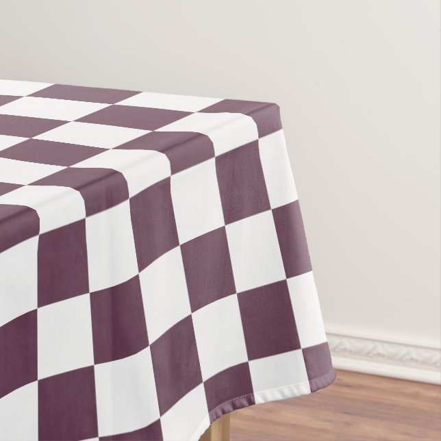 Retro Chic Dark Rose Pink White Chequered Pattern Tablecloth (In Situ)