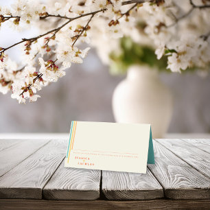 Retro Chic Design with Colorful Stripes Wedding  Place Card