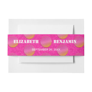 Retro Chic Disco Balls Hot Pink And Orange Wedding Invitation Belly Band