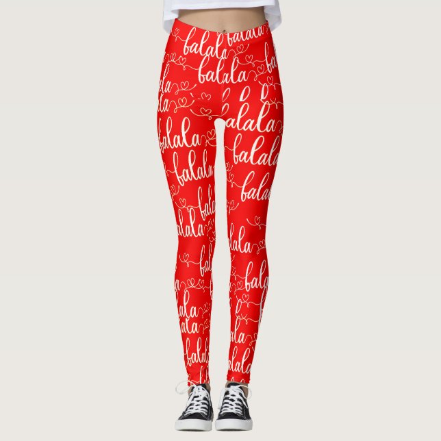 Retro Chic Fa la la Script Red  Leggings (Front)
