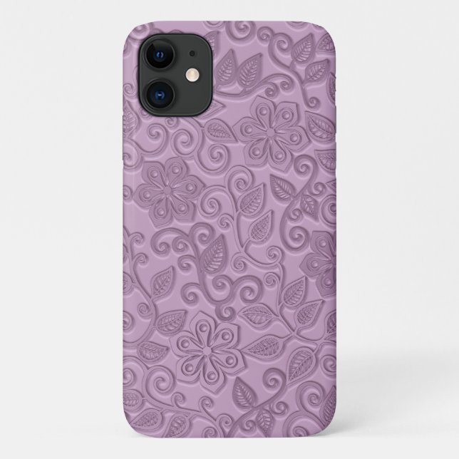 Retro Chic Faux Pink Leather Floral Art Pattern Case-Mate iPhone Case (Back)