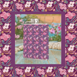 Retro Chic Floral Pattern Hip Flask