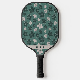 Retro-Chic Floral Pattern Teal Pickleball Paddle