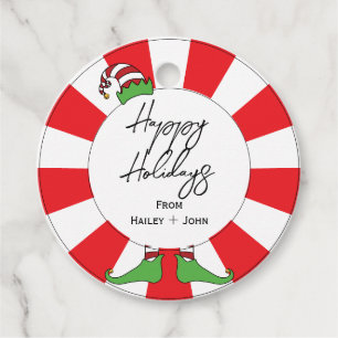Retro Chic Fun Peppermint Candy Elf Happy Holidays Favour Tags