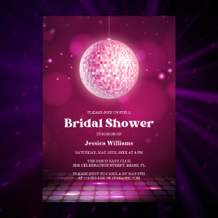 Retro Chic Glam Pink Disco Ball Bridal Shower Invitation