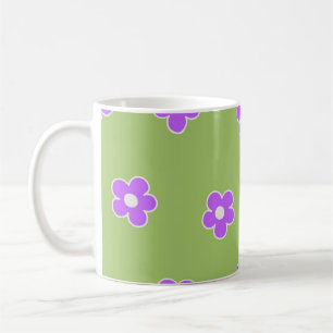 Retro Chic Green Purple Floral Vibrant Y2K Coffee Mug