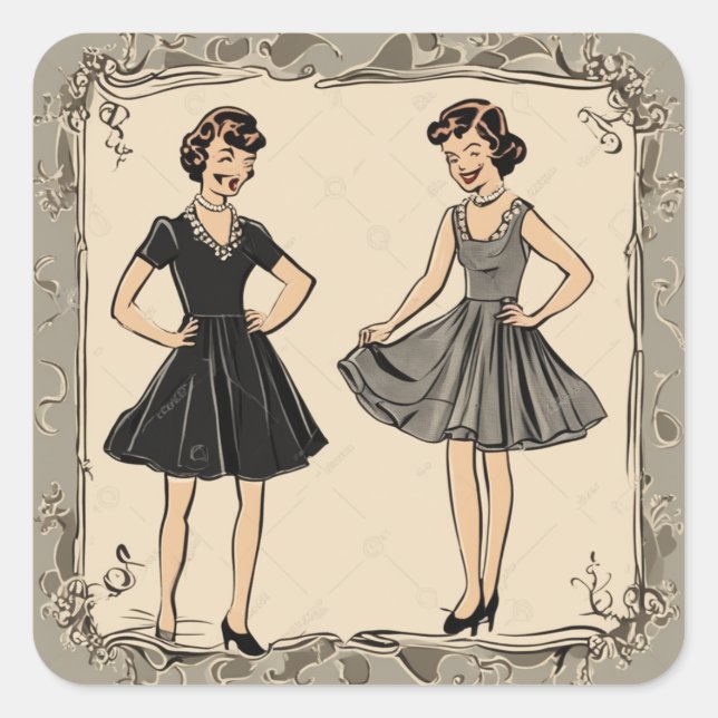 Retro Chic LBD Art Sticker (Front)