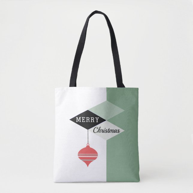 Retro Chic Merry Christmas Colour Block Pattern Tote Bag (Front)